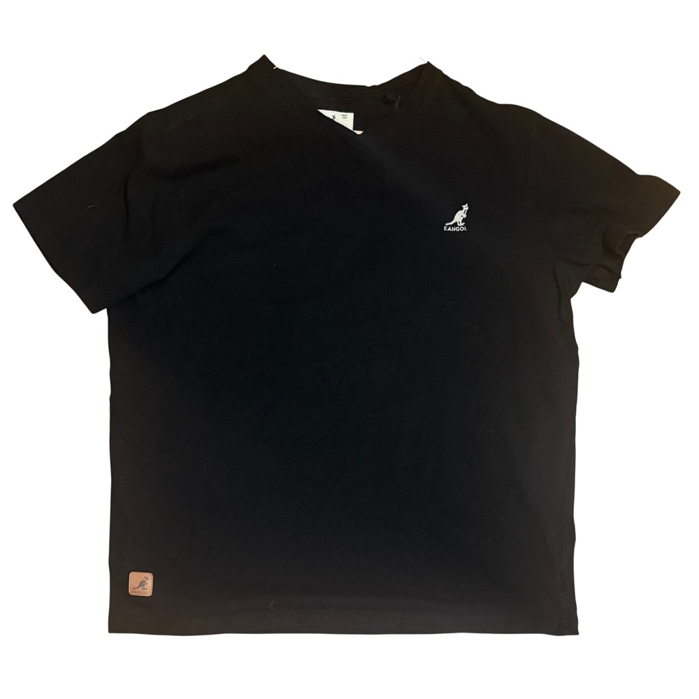 Kangol Men's V-Neck Embroidered Logo Black Soft Lightweight T-Shirt size XL